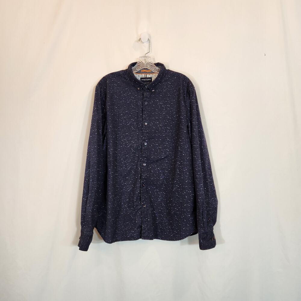DENIM & FLOWER Ricky Singh Blue White Dash Print Orange Accent LS Shirt Mens XL